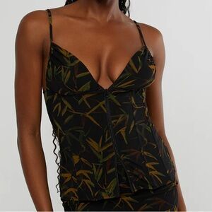 WeWoreWhat Black and Green Leaf Corset Top